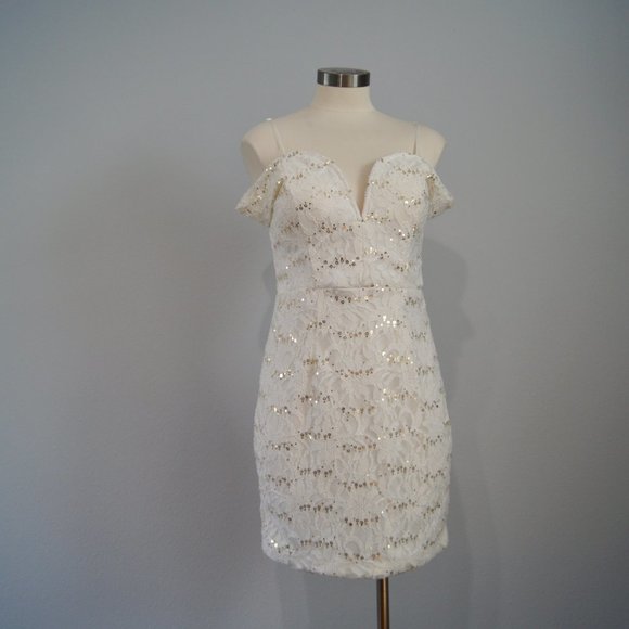 Way In Clothing Co. Juniors Sequined Party Dress Ivory Gold Sequins Size 11 - Picture 1 of 9